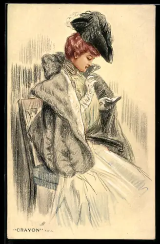 Künstler-AK Raphael Tuck & Sons Nr. 2747: Frau mit Hut schreibt einen Zettel