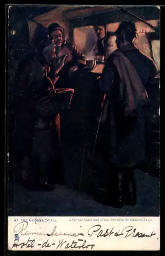 Künstler-AK Raphael Tuck & Sons Nr. 1539: Männer abends am Kaffeestand