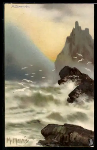 Künstler-AK Raphael Tuck & Sons Nr. 2570: Meer bei Sturm mit Möwen