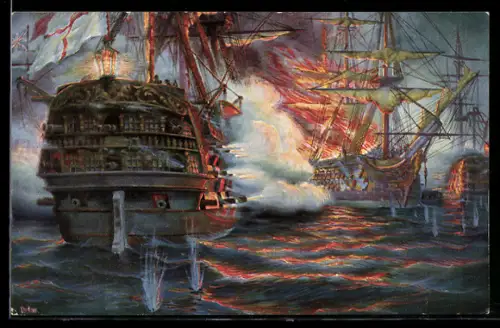 Künstler-AK Christopher Rave: Seeschlacht bei Akubir am 1. August 1798