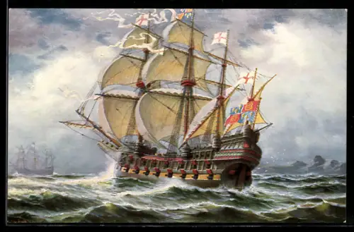 Künstler-AK Christopher Rave: Eng. Kriegsschiff ` Great Harry` 1555