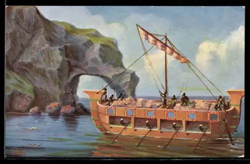 Künstler-AK Chr. Rave: Assyrisches Lastschiff aus dem Jahr 694 vor Christus