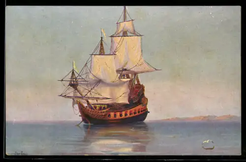Künstler-AK Christopher Rave: Holländisches Kriegsschiff 17. Jahrhundert bei ruhiger See