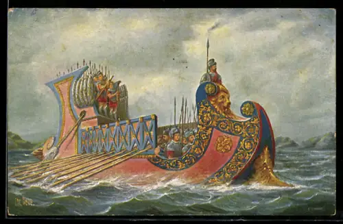 Künstler-AK Chr. Rave: Römisches Kriegsschiff aus dem 1. Jahrhundert v. Christus