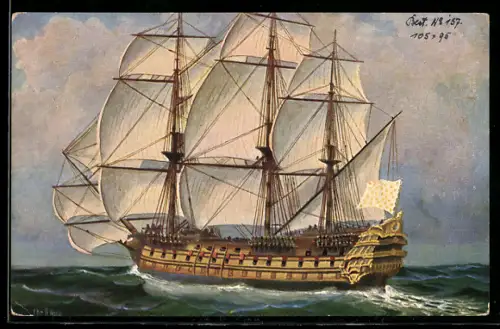 Künstler-AK Christopher Rave: Franz. Linienschiff Le Sans pareil, 1770