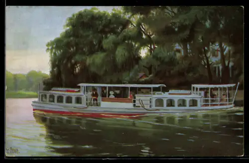 Künstler-AK Christopher Rave: Dampfboot auf der Alster bei Winterhude, Hamburg