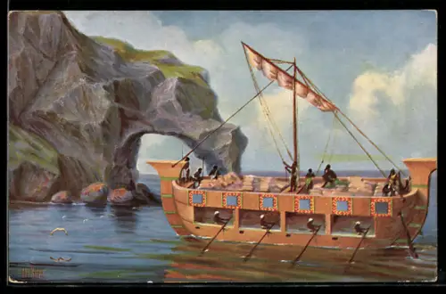 Künstler-AK Chr. Rave: Assyrisches Lastschiff aus dem Jahr 694 vor Christus