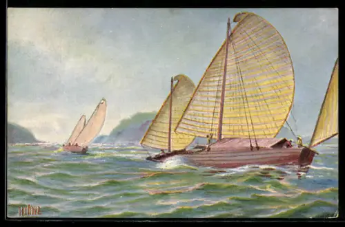 Künstler-AK Chr. Rave: Transportvaartuig in den Golf van Tonking, Tegenw. tijd.