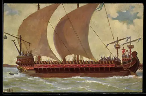 Künstler-AK Christopher Rave: römische Mittelmeer-Triere