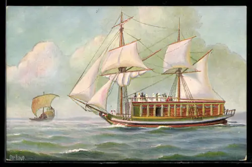 Künstler-AK Chr. Rave: Passagierboot auf dem Ganges, Jetztzeit