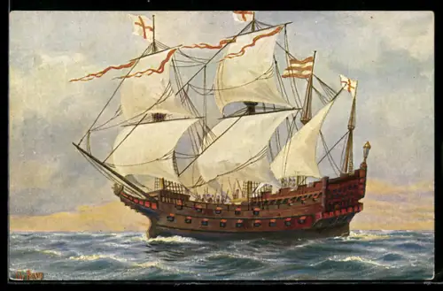 Künstler-AK Christopher Rave: Englisches Kriegsschiff aus dem 16. Jahrhundert