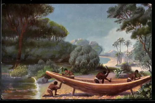 Künstler-AK Chr. Rave: Ägypter beim Schiffsbau