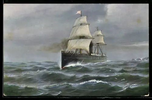 Künstler-AK Christopher Rave: Dampfer Mosel des Norddeutschen Lloyd, 2. Hälfte des 19. Jahrh.