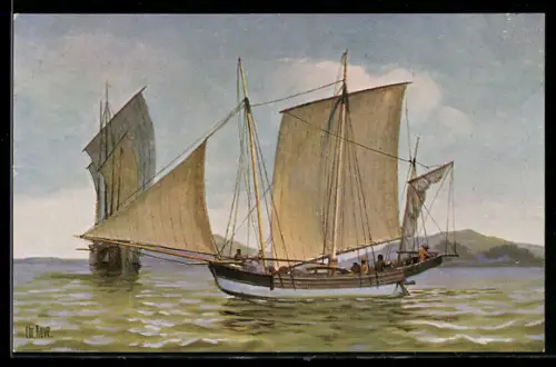 Künstler-AK Chr. Rave: Segelboot von Sumatra aus dem 18. Jahrhundert