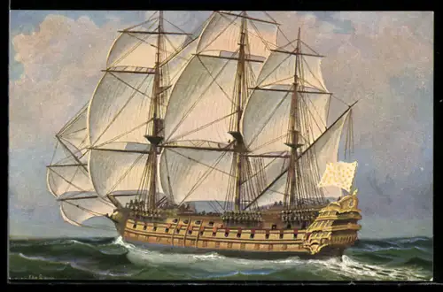 Künstler-AK Christopher Rave: Franz. Linienschiff Le Sans pareil, 1770