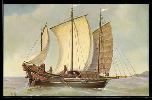 Künstler-AK Christopher Rave: Malakka, Transportschiff von der Insel Malakka