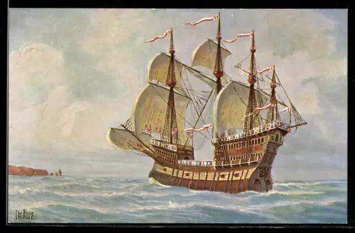 Künstler-AK Christopher Rave: Englisches Kriegsschiff Great Michael um 1500