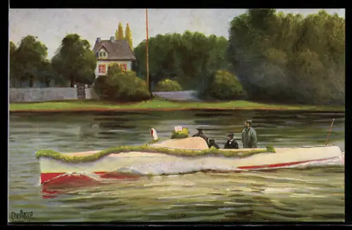 Künstler-AK Christopher Rave: Das erfolgr. deutsche Rennboot, früher Blitz, jetzt Mercedes genannt, 1904