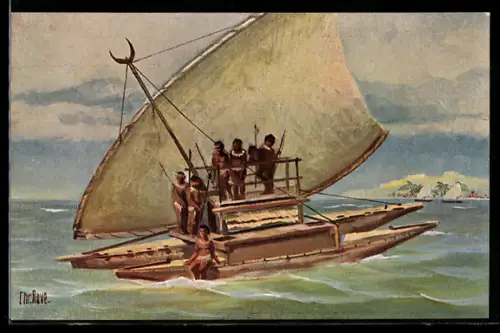 Künstler-AK Chr. Rave: Kriegskanoe von der Insel Viti