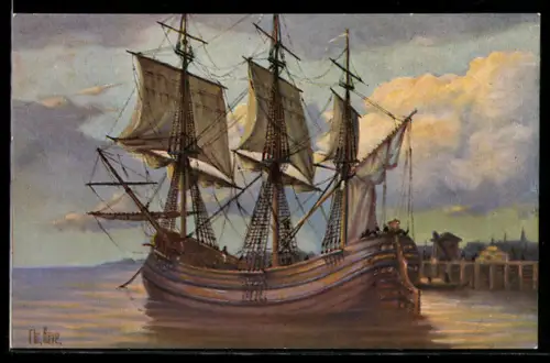Künstler-AK Chr. Rave: Holländischer Dreimaster aus dem 18. Jahrhundert