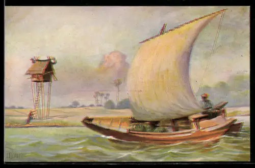 Künstler-AK Christopher Rave: Boot von den Molukkeninseln, Jetztzeit