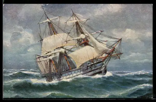 Künstler-AK Christopher Rave: Französisches Kriegsschiff im Sturm, Anfang 19. Jahrhundert