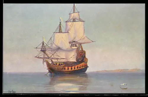Künstler-AK Christopher Rave: Holländisches Kriegsschiff 17. Jahrhundert bei ruhiger See