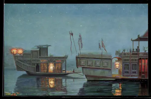 Künstler-AK Christopher Rave: Blumenboote, China, Jetztzeit