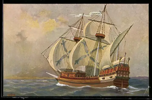 Künstler-AK Christopher Rave: Englisches Kriegsschiff, 15. Jahrhundert