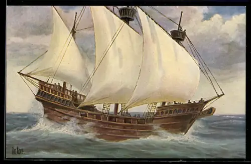 Künstler-AK Christopher Rave: Marine-Galerie, Karte Nr. 129, Englischer Segler, 15. Jahrh.