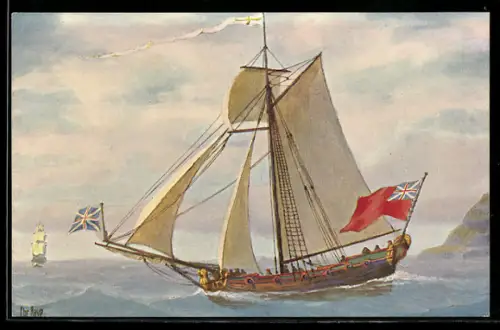 Künstler-AK Christopher Rave: Marine-Galerie, Karte Nr. 127, Englische Jacht, 18. Jahrh.