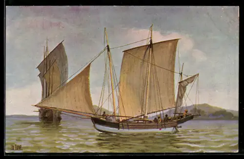 Künstler-AK Chr. Rave: Segelboot von Sumatra aus dem 18. Jahrhundert