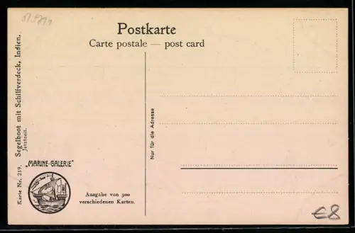 Künstler-AK Christopher Rave: Indien, Segelboot mit Schilfverdeck