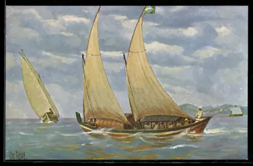 Künstler-AK Christopher Rave: Brasilianisches Segelboot auf See