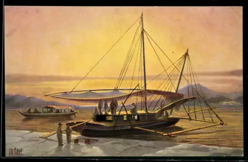 Künstler-AK Christopher Rave: Passagierboot Manilla-Cavit, 19. Jahrhundert