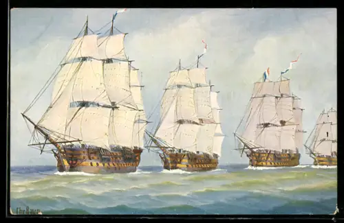 Künstler-AK Christopher Rave: Französische Linienschiffe in Schlachtordnung, Anfang des 19. Jahrhundert