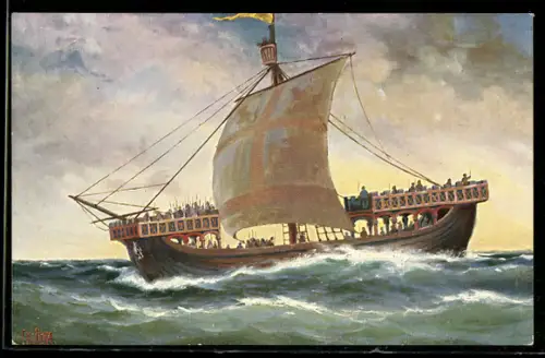 Künstler-AK Chr. Rave: Englisches Kriegsschiff aus dem 13. Jahrhundert