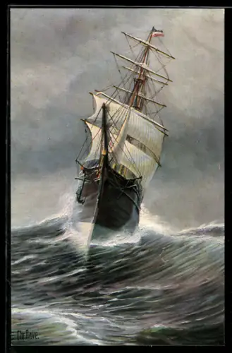 Künstler-AK Christopher Rave: Deutsche Bark Coquette auf hoher See, 1865-1880