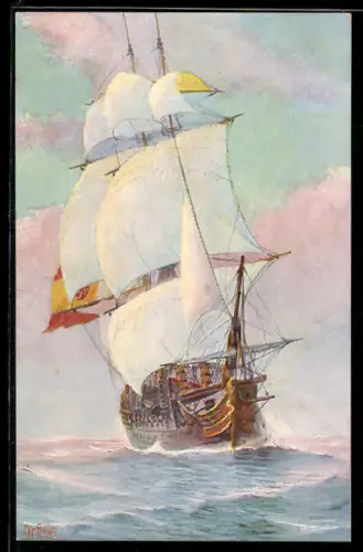 Künstler-AK Christopher Rave: Segelschiff Spanisches Kriegsschiff um 1700