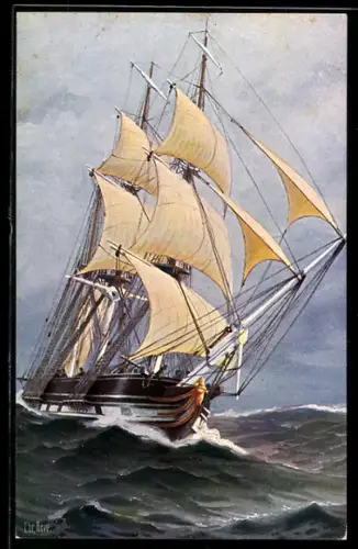 Künstler-AK Christopher Rave: Hamburger Dreimastbark Charybdis, 19. Jh., Segelschiff