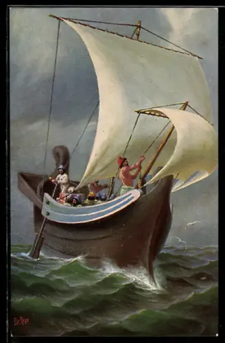 Künstler-AK Christopher Rave: Römisches Segelschiff, vor Christus