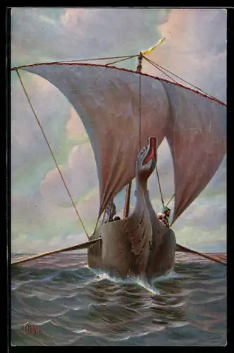 Künstler-AK Christopher Rave: Altes Segelschiff nach einem Wandgemälde aus dem Herkulaneum