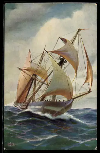 Künstler-AK Chr. Rave: Zeilschip aan de kust van Malabar, Segelschiff in Küstennähe