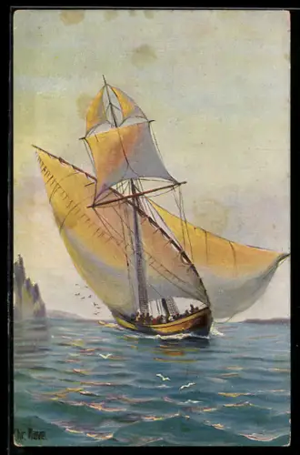 Künstler-AK Christopher Rave: Mittelländischer Corsar in Fahrt, I. Hälfte des 19. Jahrhunderts