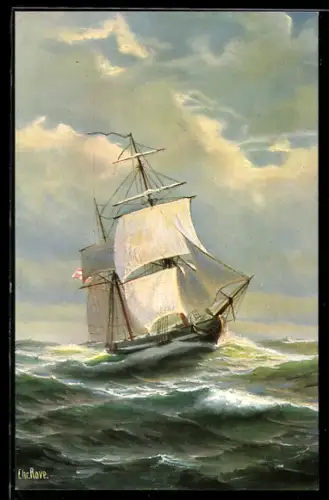 Künstler-AK Christopher Rave: Hukkert Galeasse auf hoher See, Anfang des 19. Jahrhunderts