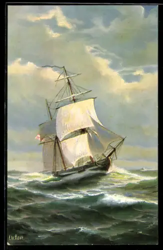 Künstler-AK Christopher Rave: Hukkert Galeasse auf hoher See, Anfang des 19. Jahrhunderts