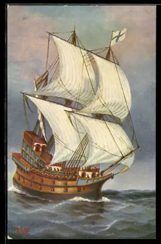 Künstler-AK Christopher Rave: Französisches Kriegsschiff auf hoher See, 16. Jahrhundert
