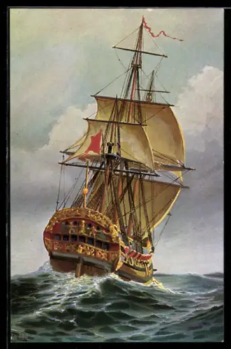 Künstler-AK Christopher Rave: Hamburgisches Konvoischiff, 18. Jh.