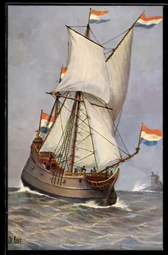 Künstler-AK Christopher Rave: Holländisches Handelsschiff in Fahrt, 17. Jahrhundert