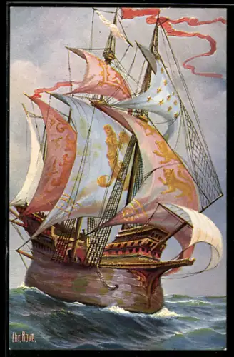 Künstler-AK Chr. Rave: Englisches Kriegsschiff 15. Jahrhundert, Marine-Galerie